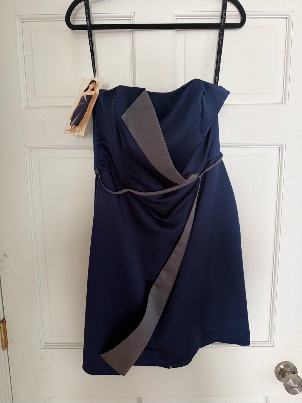Strapless Navy Cocktail/Formal Dress with Gray Accents